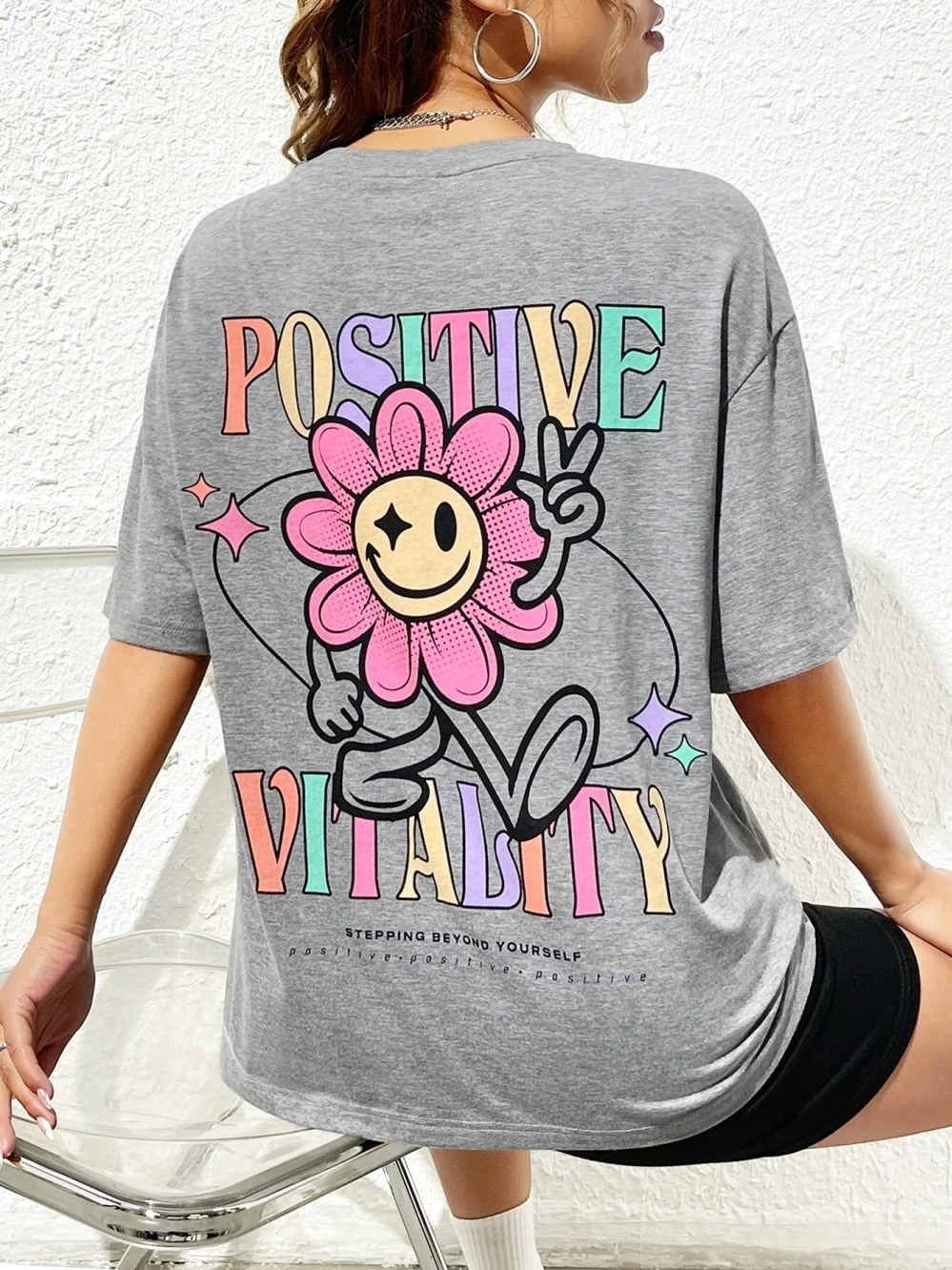 Positive Vitality Sunflower Printed Female Tshirt Harajuku T-Shirts Breathable Short Sleeve Hip Hop Fashion Street Tops Women