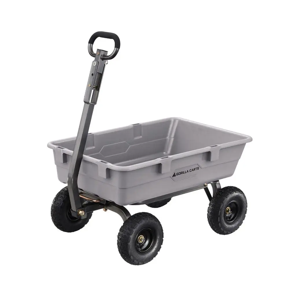 Poly Dump Cart, 800 lb. Capacity, 5 Cu Ft, Gray | 800-lb Capacity Poly Dump Cart with Quick-Release Dump Bed for
