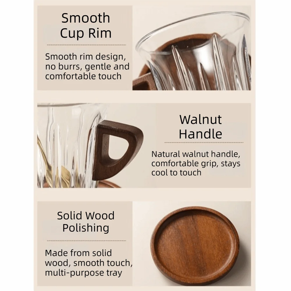 

Creative Heat-resistant Espresso Latte Cup Wooden Plate with Spoon Glass Coffee Cup Durable Milk Tea Cup Office