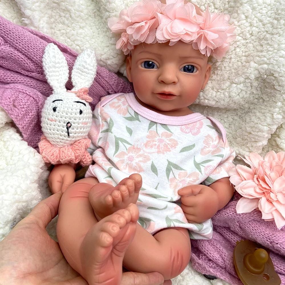 Nouvelle poupée bébé reborn 100 % silicone, 45 cm, poupée fille lestée avec bouche ouverte, idéale pour les enfants de 3 ans et plus, cadeau de Nouvel An.