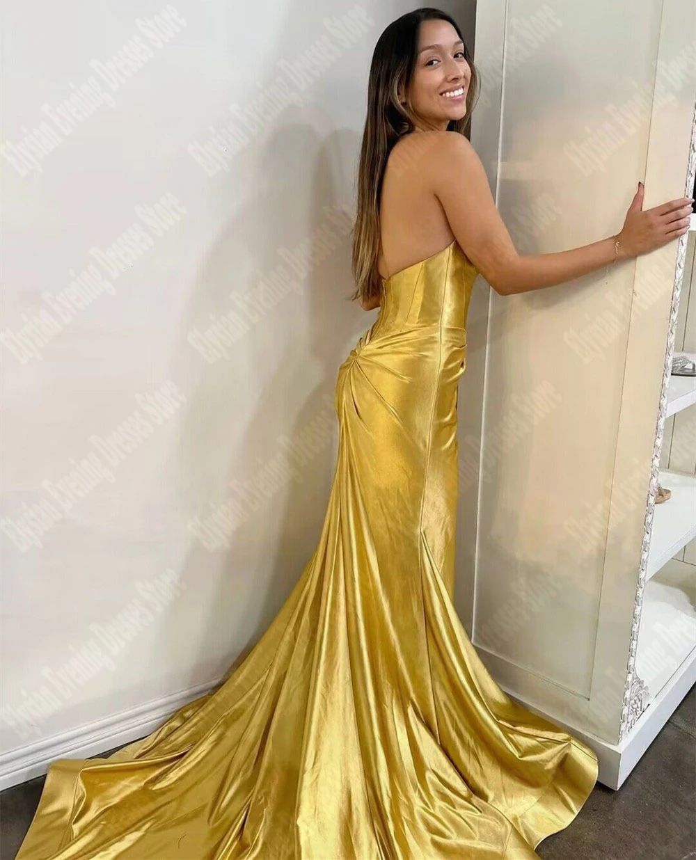 Smooth Bright Lady Evening Dresses 2024 Sexy Backless Wrap Buttocks Party Prom Gowns New Formal Women Cocktail Vestidos De Noche