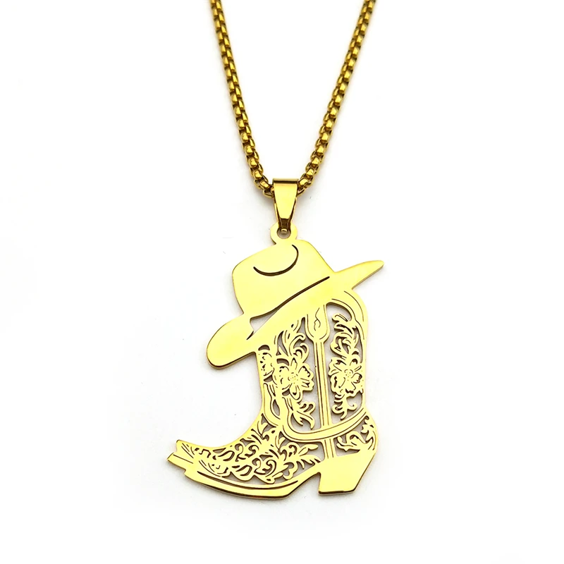 Böhmen West Cowboy Schuhe Blume Halskette Für Frauen Männer Edelstahl Hohl Gold Farbe Mode Männlichen Kette Schmuck Geschenke – Detail 7