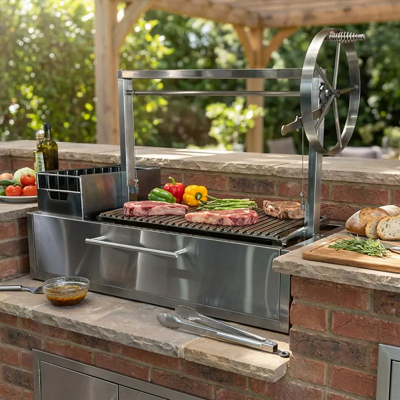 Stainless Steel Commercial Built in Argentine Santa Maria Rotating Portable Charcoal BBQ Grill for Camping
