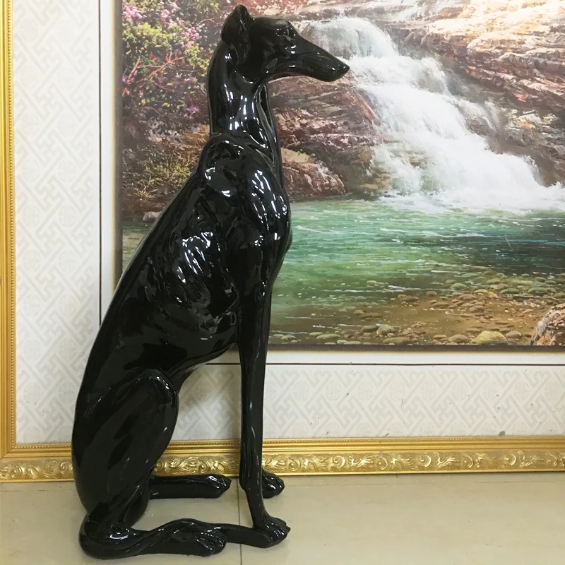 Decorazioni per la casa Statue di cani da caccia Sculture di animali in resina Pavimento della stanza nero Grandi ornamenti Decorazione di