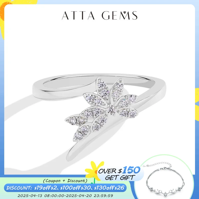

ATTAGEMS Real 925 Sterling Silver Moissanite Ring Full VVS1 Lab Diamond for Women Floral Curved Shank Engagement Wedding Jewelry
