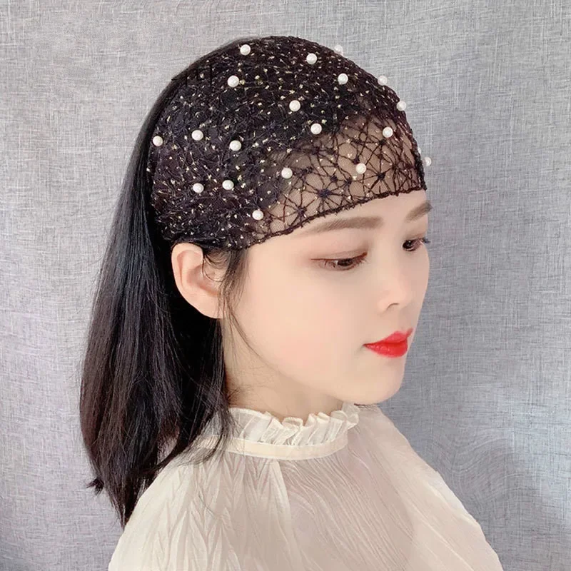 Pearl Wide Edge Lace Headband Breathable and Elastic Versatile Covering Fragmented Hair Washing Face Makeup As Pressing Headband