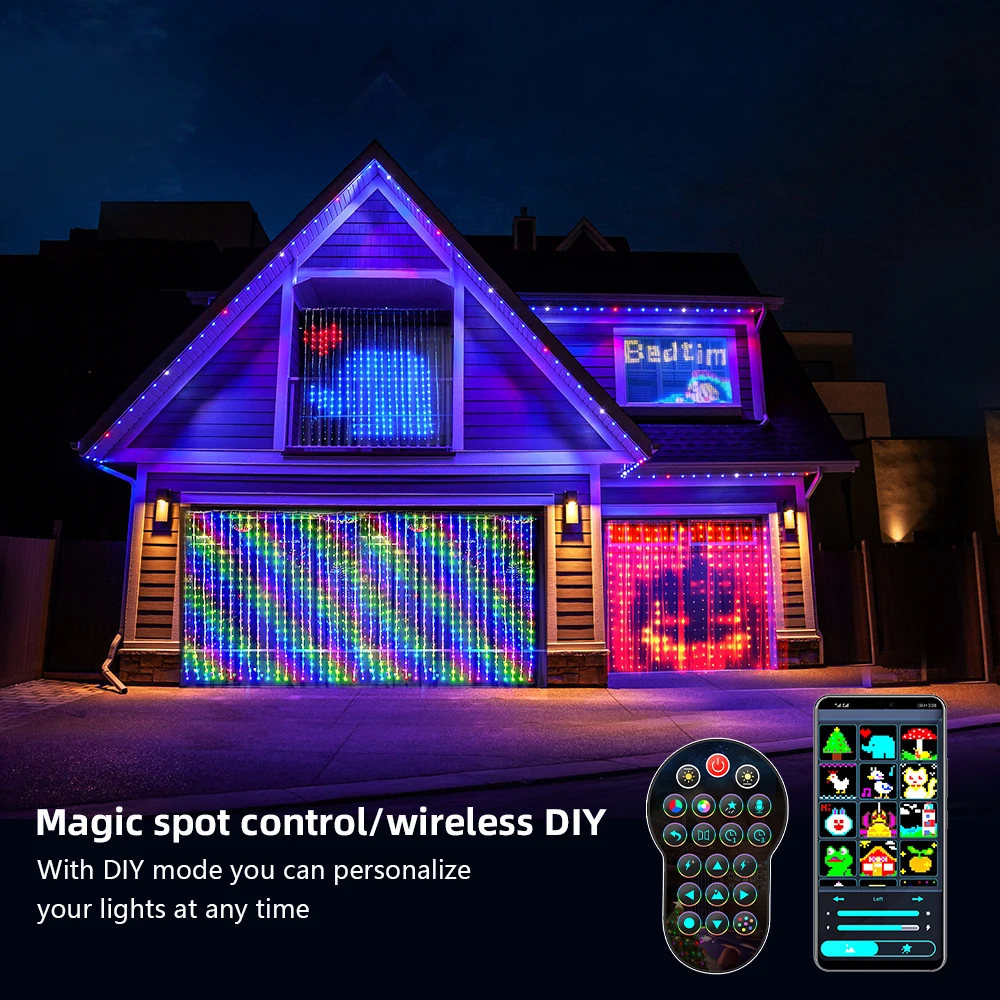 ضوء سلسلة ألوان RGB LED ذكي ، ضوء سلسلة ستارة ، تحكم بتطبيق بلوتوث ، ضوء جنية لعيد الميلاد ، عرض صور ذاتي الصنع ، ديكور إكليل