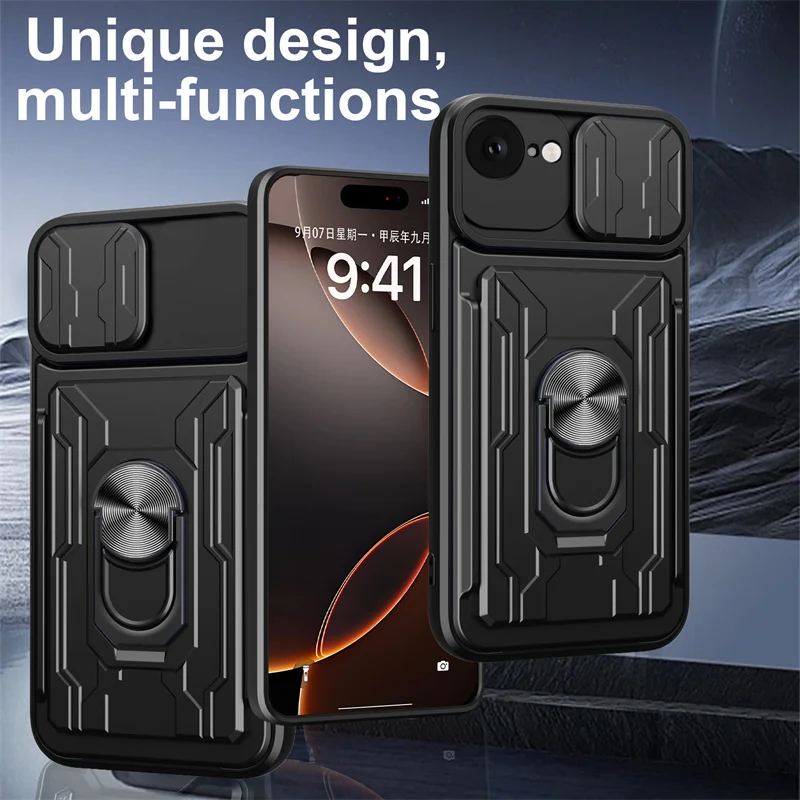 

Phone Case iPhone 16 e 15 plus 14 Pro max 13 12 11 XS 7 8 Armor 360° Cover Magnetic Rotating Metal Ring Stand phone sleeve