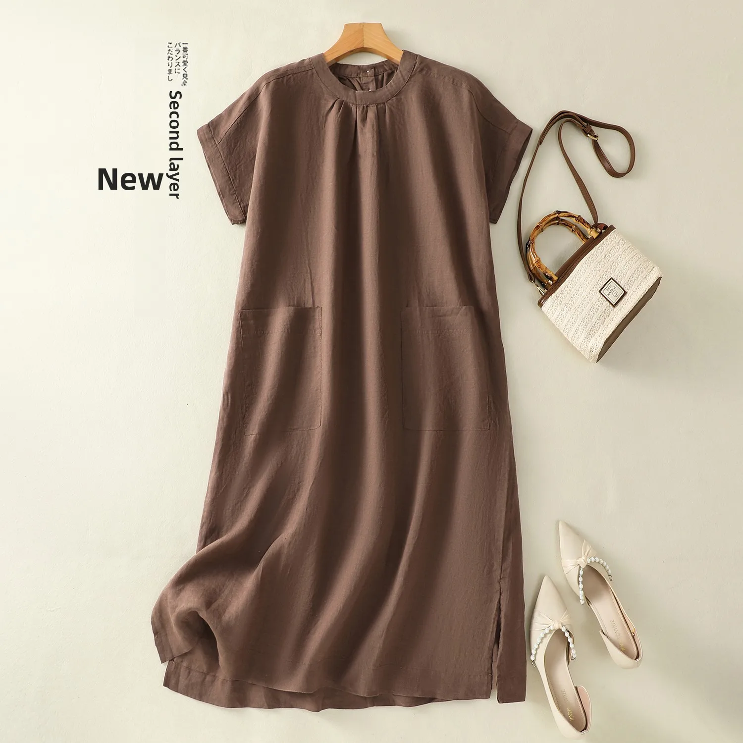 

Retro Cotton Linen Loose ort Sve Long Dr with Big kets Breathable Comfortable Summer Casual Sle Women's Dr