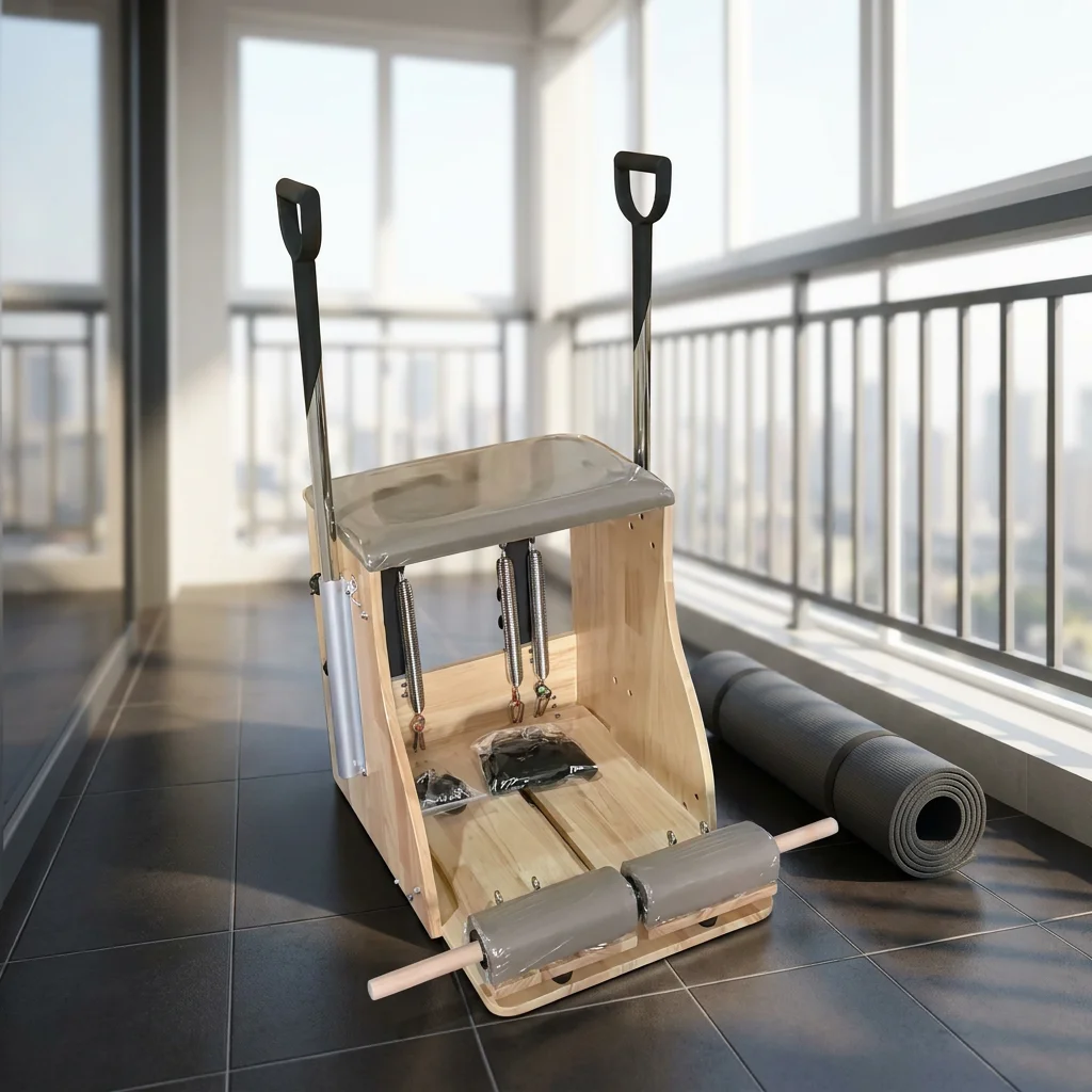 Commercial Oak Wood Pilates Chair, Adjustable Spring Resistance Split Pedal For Home Gym Yoga Fitness Training