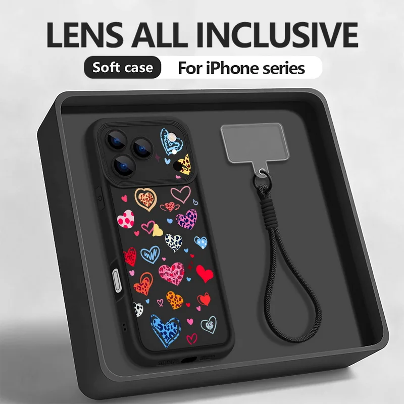 Colorful Hearts Leopard Print Wrist Strap Case For iPhone 17 Pro Max Funda iPhone 16 Pro Max 15 14 13 12 11 16e Air Lanyard Case