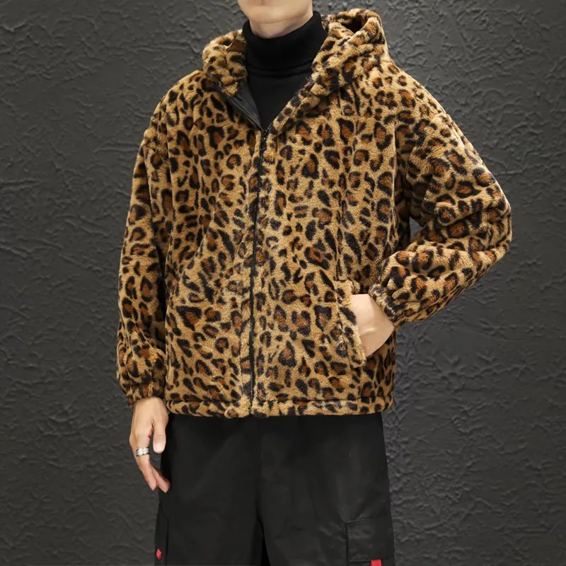 Chaquetas de invierno de leopardo para hombre, Parka acolchada con capucha, cortavientos, acolchado ligero, Retro japonés, 2024