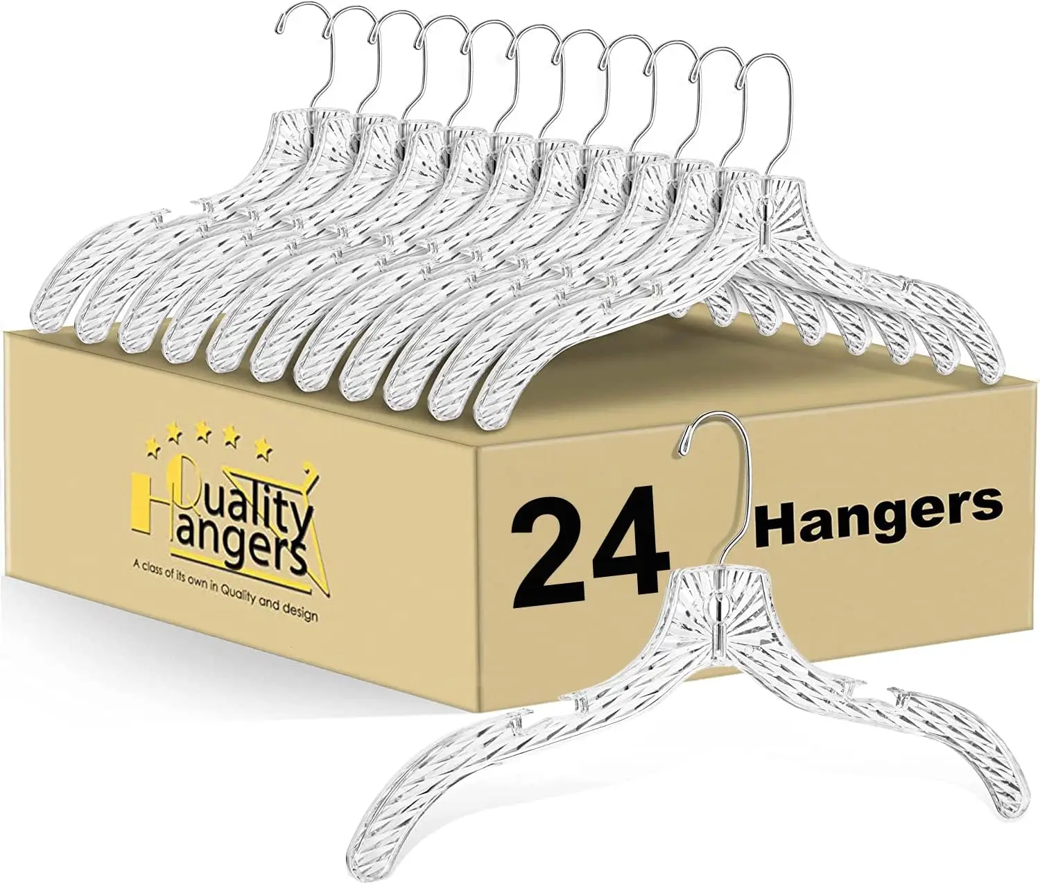 

24 Pack Clear Plastic Hangers with Crystal Cut, Heavy Duty Nonslip Design for Shirts Suits Coats Dresses, Swivel Hook 17 Inches