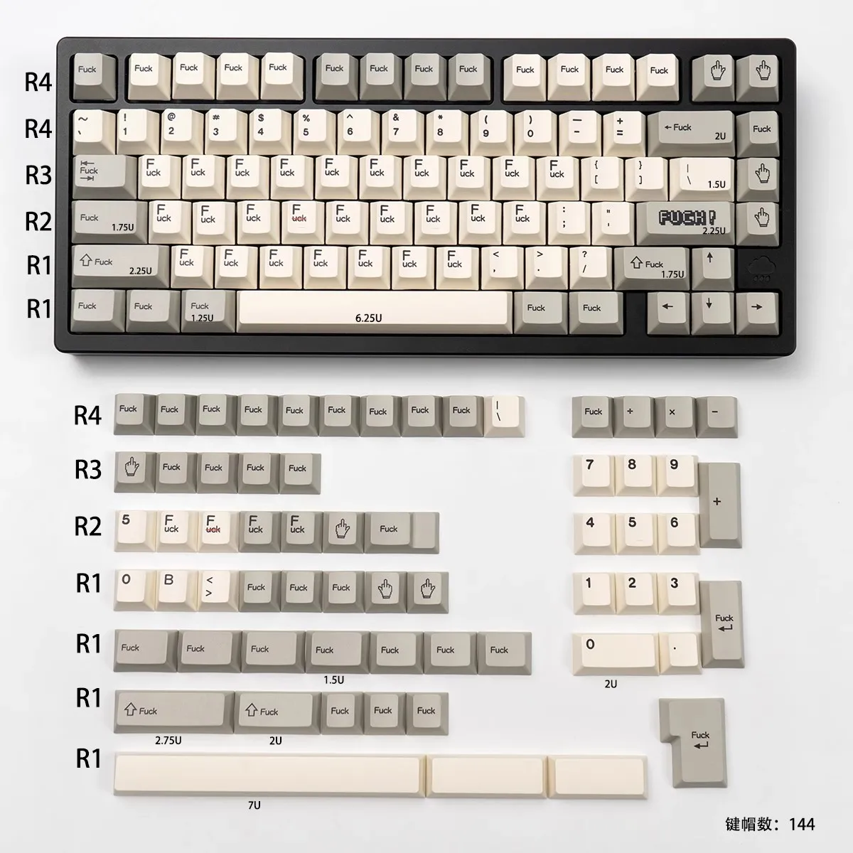 

144keys Vintage Gray FK Keyboard Keycap Thicken by 1.7mmPBT Sublimation Complete Set Cherry Profile for Gaming Keyboard Key Caps