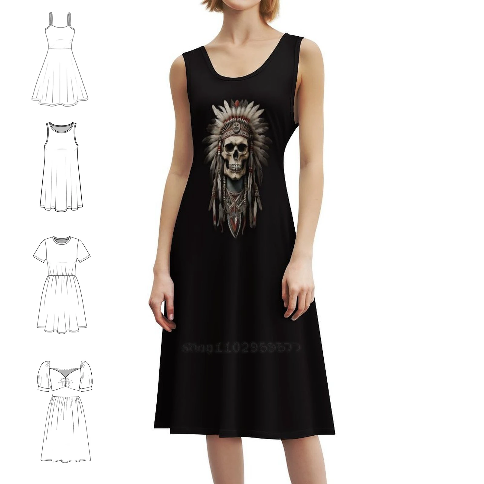 Mexican Indian Beautiful Skull Korean Style Casual Dress For Women Simple Daily Office Lady Dresses Skull Mexican Carnival