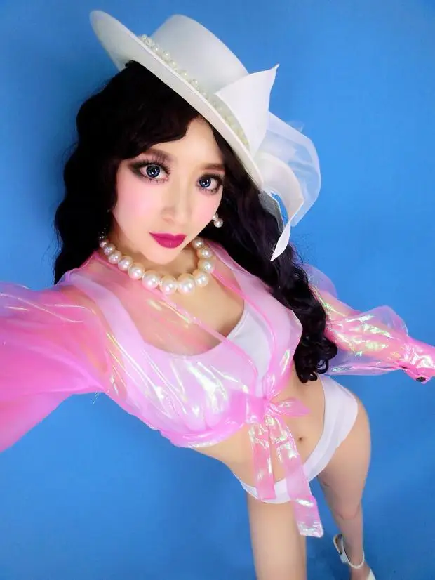 Nieuw neonroze shirt laserhologam doorzichtig crop top transparant chic show danser zangers kostuums tops meisjes