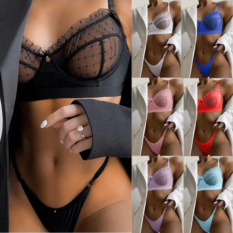 

New Dot See Through Lingerie Sensual Lace Seamless Intimate Fantasty Transparent Bra Sexy Romantic Back Night Outfit Underwear