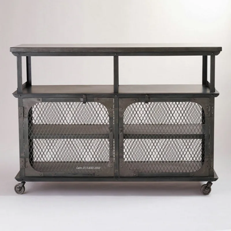 

American retro side cabinet iron locker dining wine tea cabinet industrial style dining table