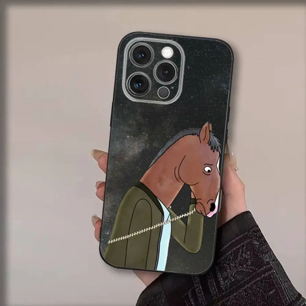 حافظة هاتف أنيمي B-Bojack H-Horsemans لهاتف آيفون 17,16,15,14,13,12,11,Pro,Max,Plus,Air,X,XS,XR,SE,8,7,Mini,Soft Black Funda