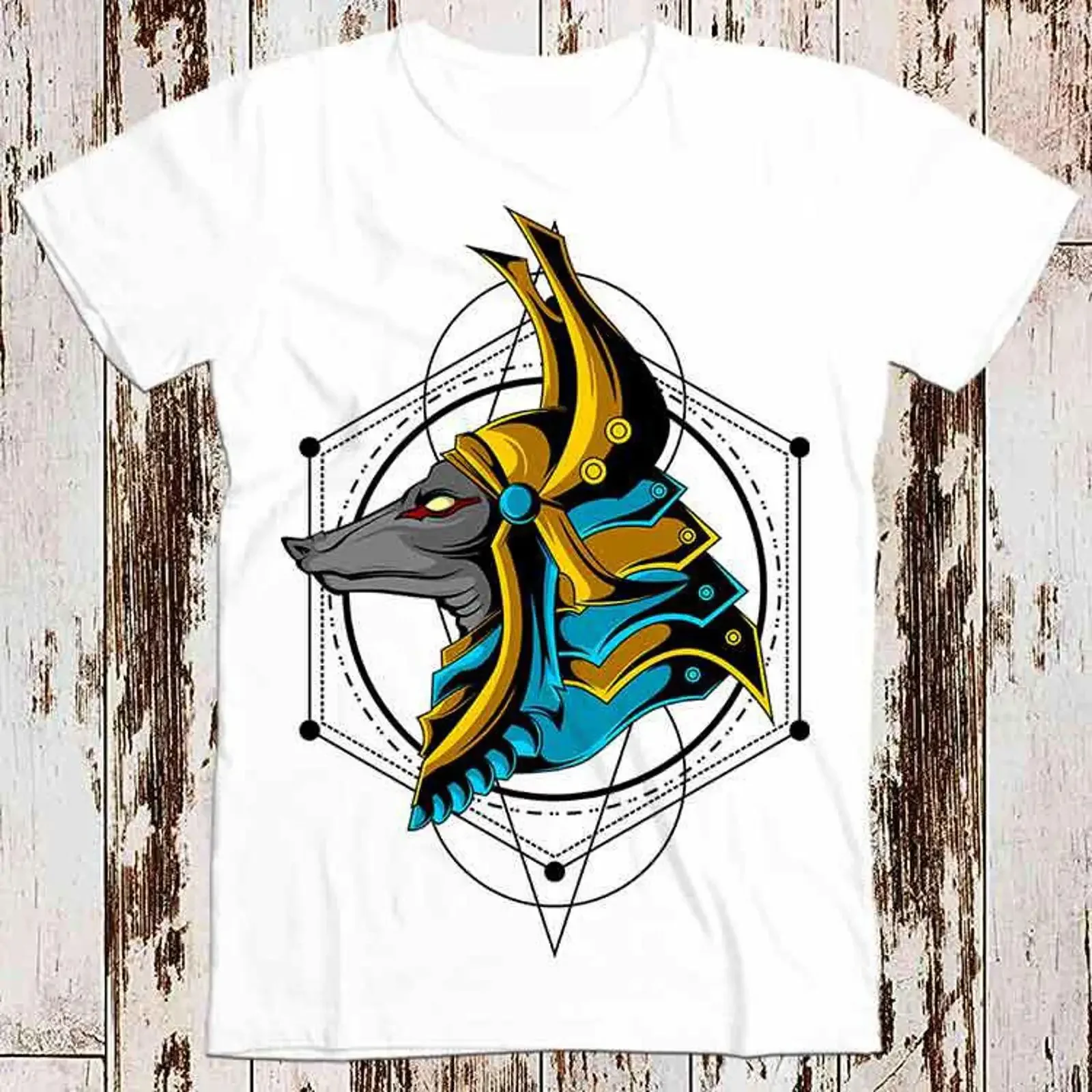 The Great Anubis Sacred Geometry Abstract Ancient Egypt Animal Ankh Antique Tattoo T Shirt Top 8391 vintage Washed Stretched