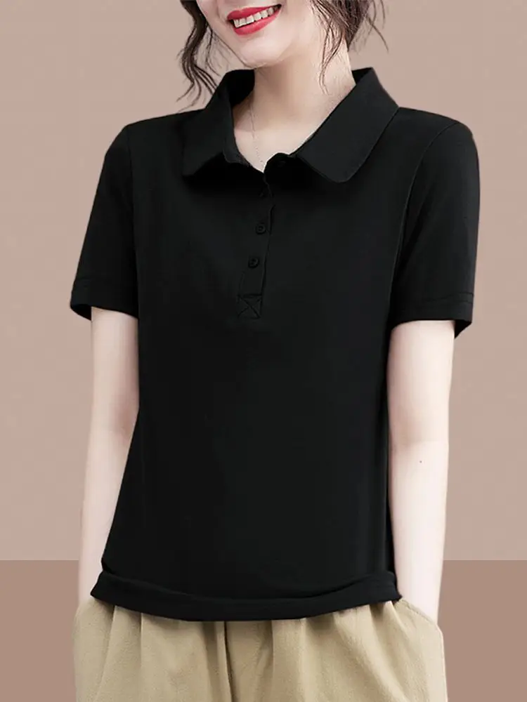 Popular 2025 Summer Short-sleeved T-shirt Women's Polo Shirt Lapel Top Women's Clothing  Polo Shirt Women Camisas De Mujer