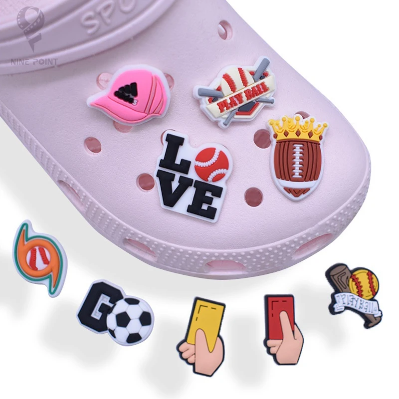 PVC Shoe Charms Cartoon Shoe Accessories Baseball DIY Shoe Decoration Football Shoe Buckles for Clog Sandals X-mas Gifts