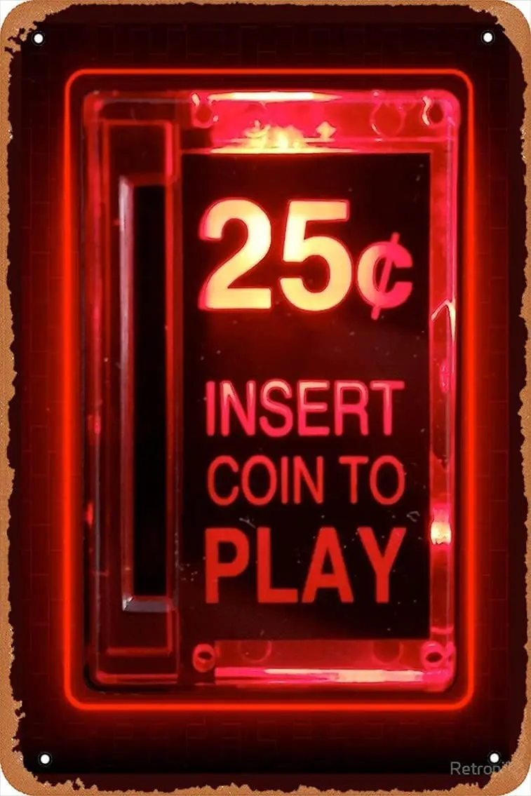 1p,Insert Coin Retro Arcade Poster Vintage Metal Sign ches funny Motivation Quotes Man Cave Decorative