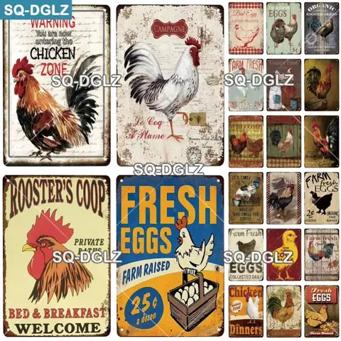 Chicken Zone Metal Sign Vintage Metal Plaque Plates Decor For Pub Bar Garden Wall Decor Tin Signs Fresh Eggs Poster