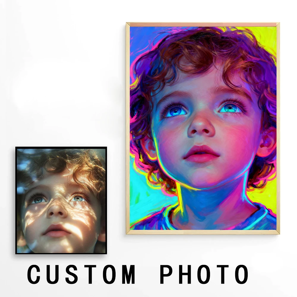 

Персонализированная флуоресцентная живопись на заказ, печать на холсте, бескаркасный плакат, портрет, фото-арт, печать, настенное искусство, домашний декор