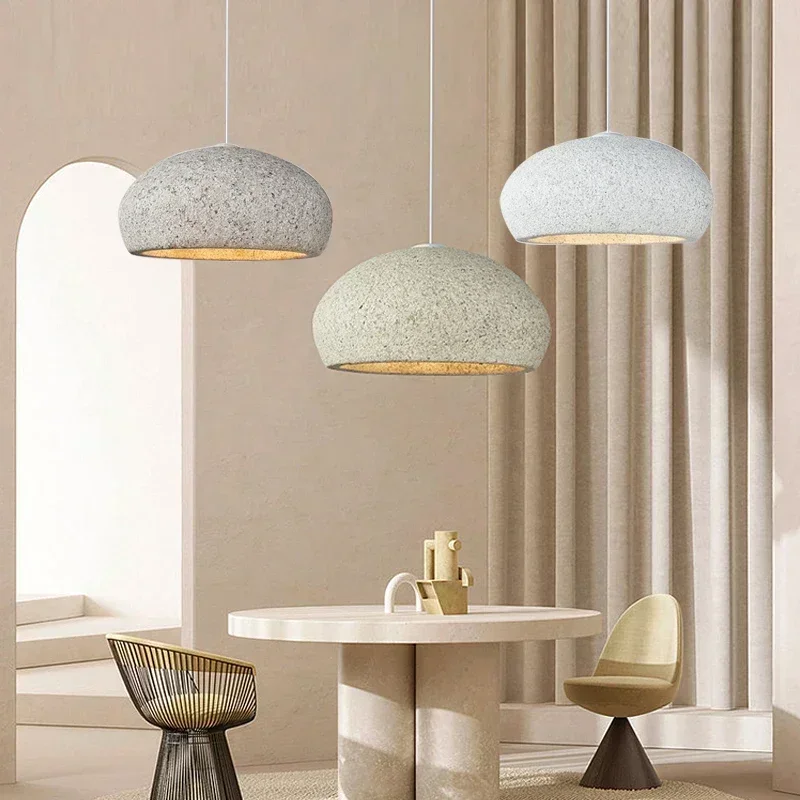 Nordic Modern Wabi-Sabi Style Large Ceiling E27 Minimalist Resin Dining Pendant Half Round Pendant Light Living Room LED Lamp