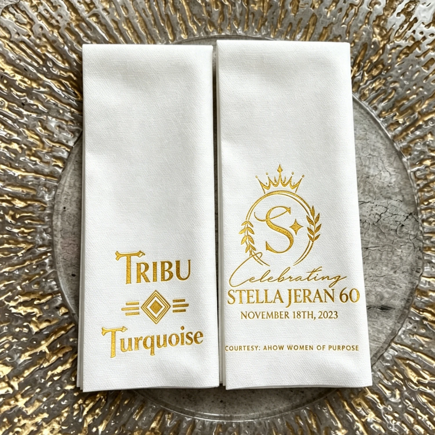 

100pcs Sheepsew Disposable Linen Like Napkins Gold Foil Printed Personalized Wedding