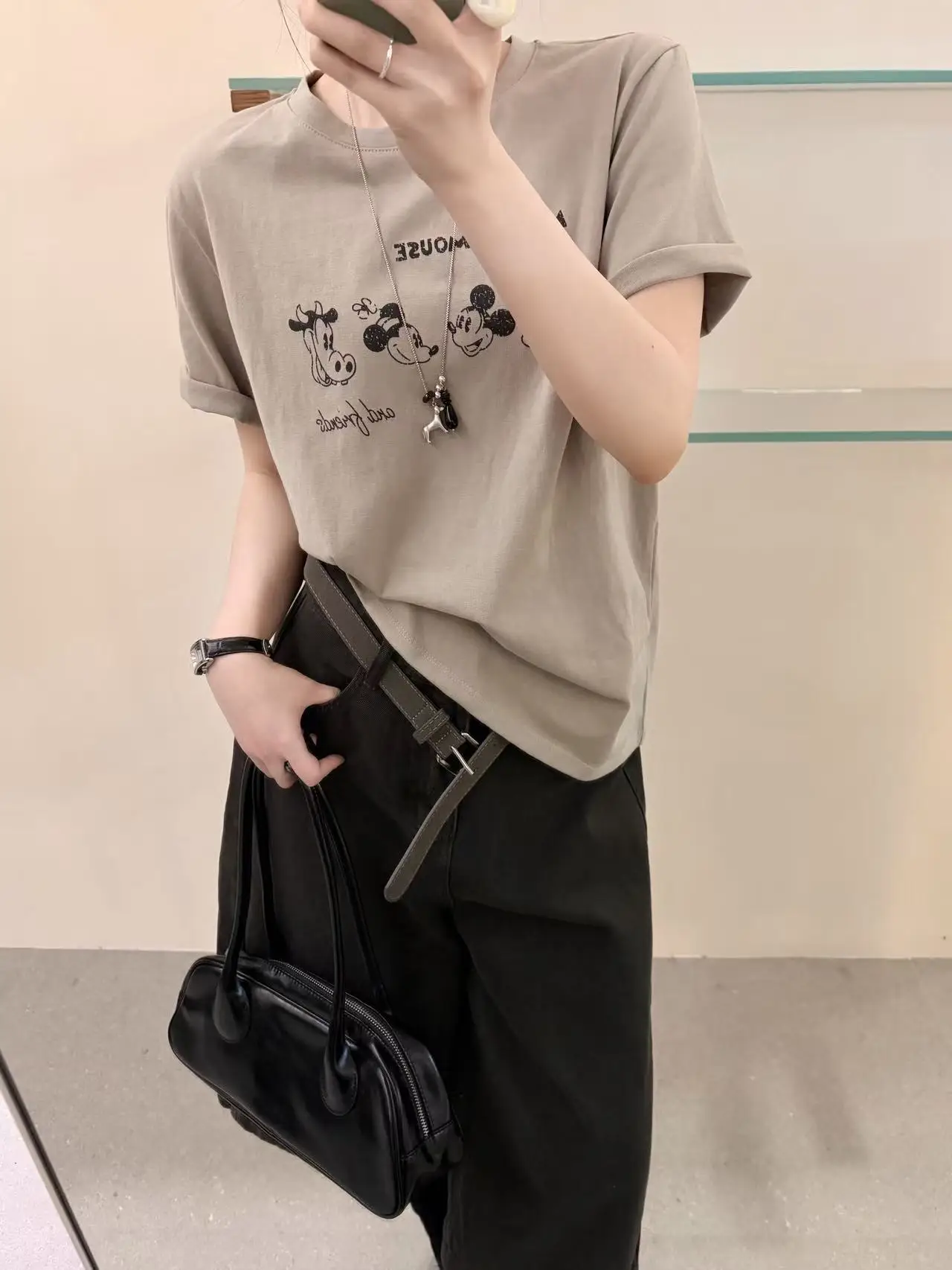 

Женская универсальная хлопковая футболка Lilian с коротким рукавом и мультяшным принтом, круглый вырез, влагоотводящая, весна-лето, модная
