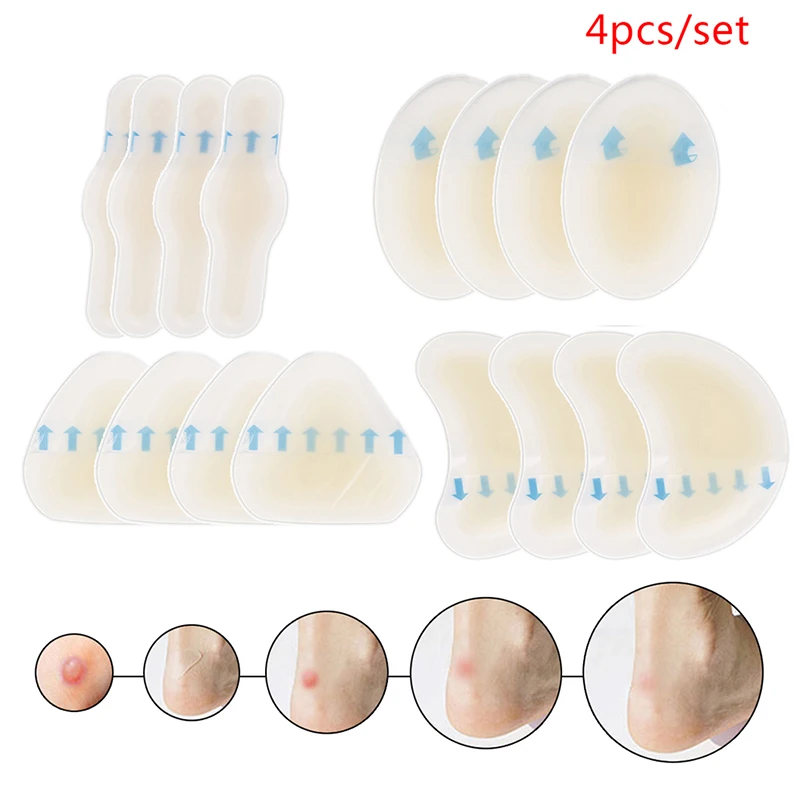 4pcs/set Gel Blister Plaster Pedicure Patch Silicone Gel Soft Heel Sticker Heel Anti-wearing Heel Sticker Adhesive Hydrocolloid