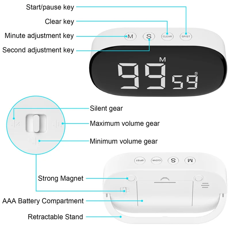 B69C Digital Kitchen Timer Digital Timer Egg Timer Stopwatch, Alarm Clock,For Learning, Cooking, Sports