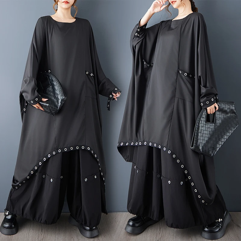 

Heavy Work Batwing Sve Asymmetrical Dr Loose plus Size Slimming Wide Leg Pants Bla Autumn Faion New Arrival Women's...