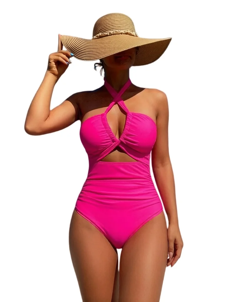 

Womens One Piece Swimsuits Women'S Sexy Solid Swimsuit Slimming High Cut Bathing Suit Bikini Swimwear