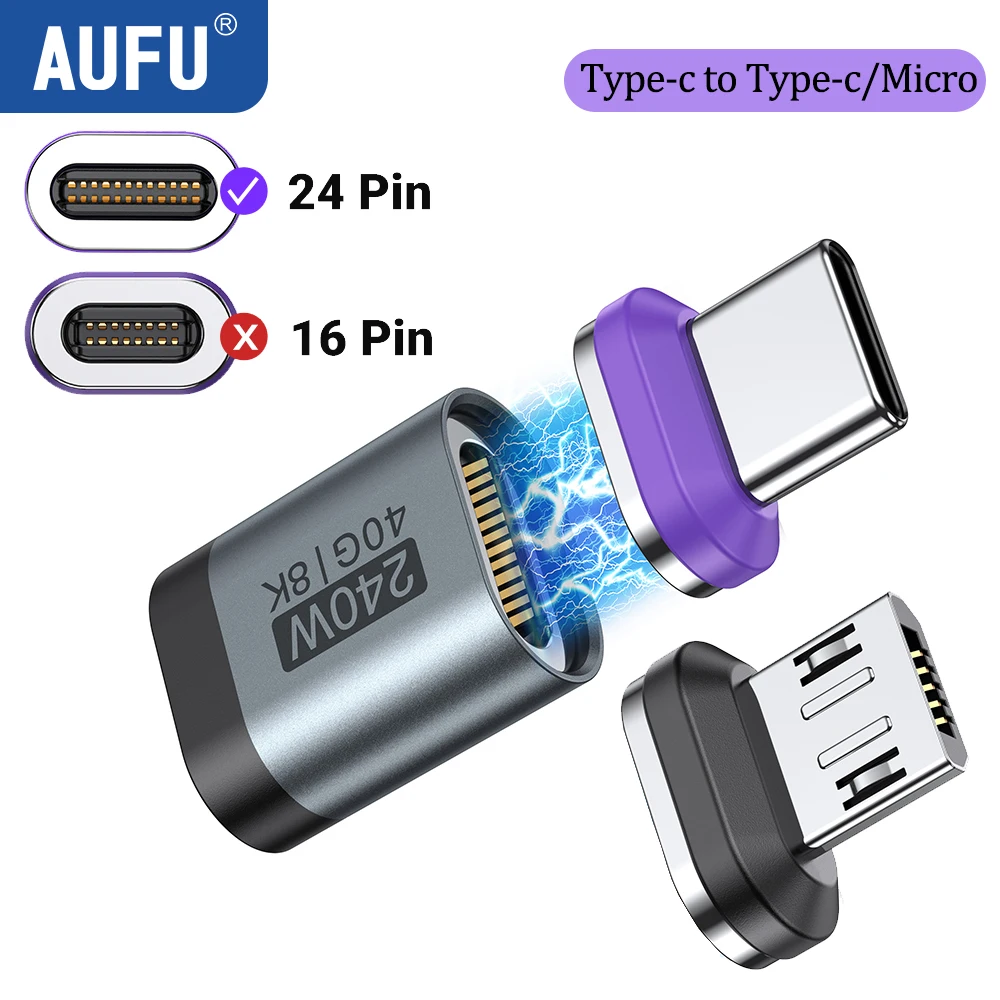 AUFU 240 W magnetischer USB-C-Adapter, schnelles Aufladen, Typ C auf USB-C-USB4-Anschluss, 40 Gbit/s, 8 K60 Hz, für Thunderbolt 4 3 iPhone 16 MacBook