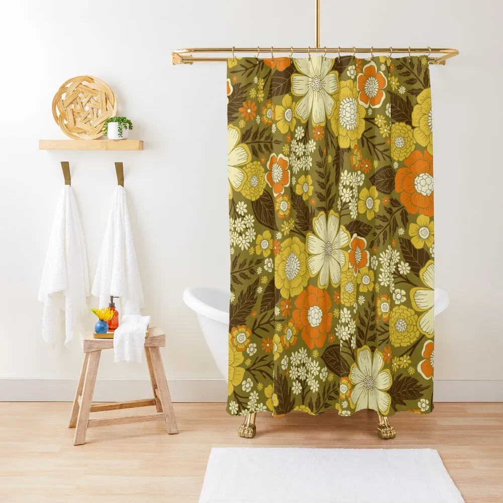 

1970s Retro/Vintage Floral Pattern Shower Curtain Anime Shower Waterproof Bath And Anti-Mold Shower For Bathrooms Curtain