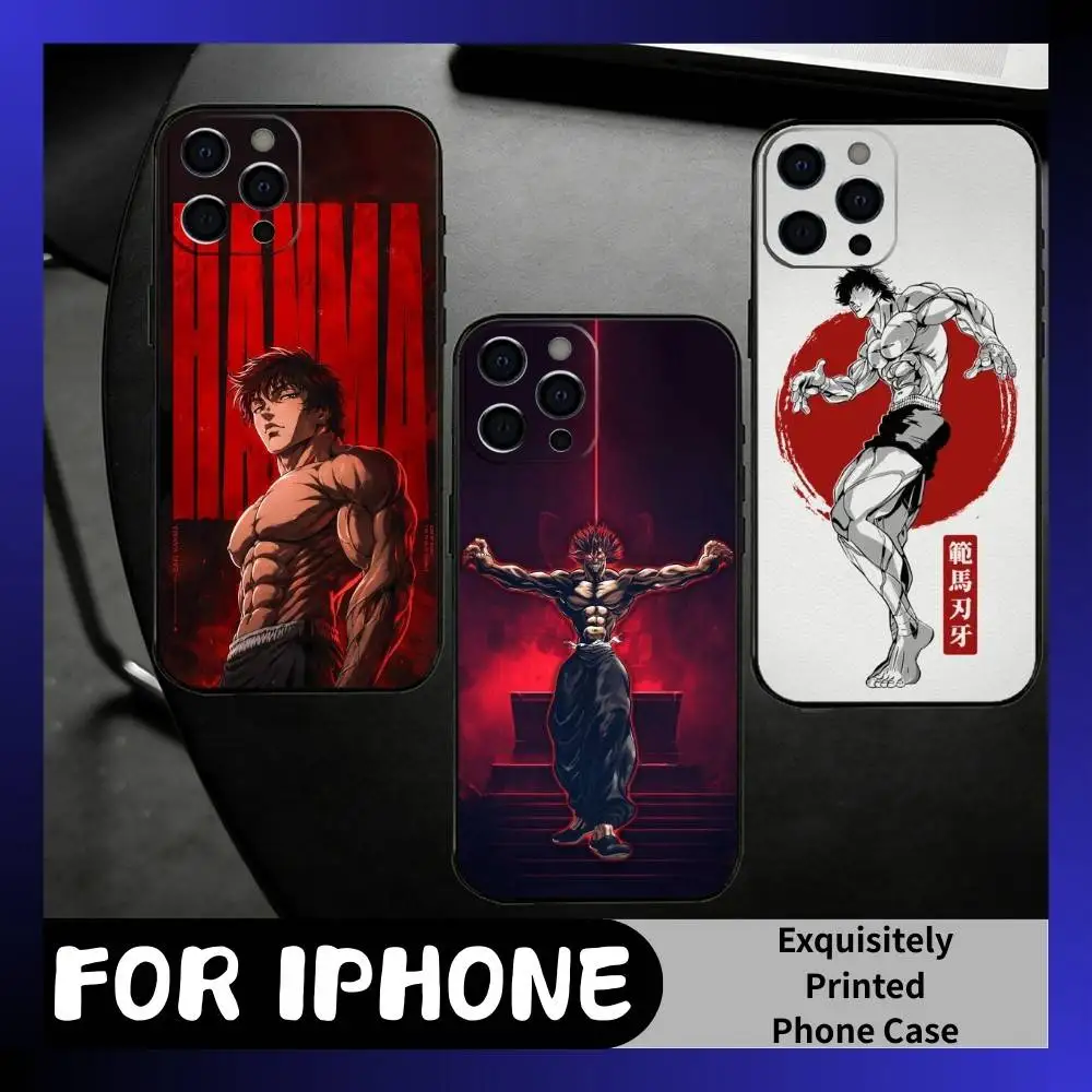 H-Hanma Anime Grappler B-Baki Phone Case For iPhone17,16,15,14,13,12 Plus,Max Soft Silicone Black Cover