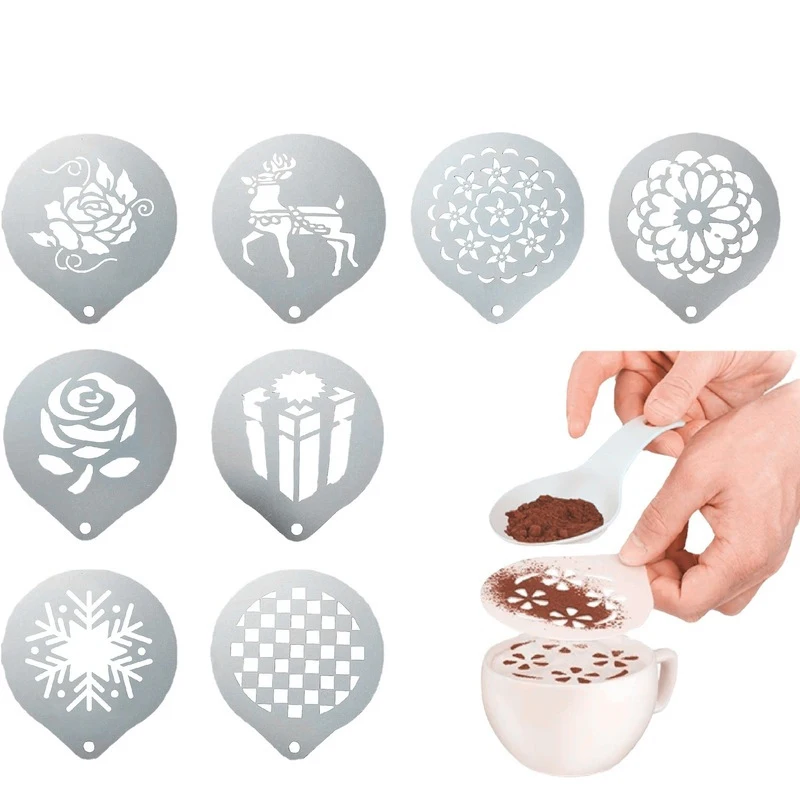 17PCS Coffe Accessories For Coffee Decoration Stencil Stencils Coffee and Tea Tableware Barista Bar Coffeeware Kitchen Dining