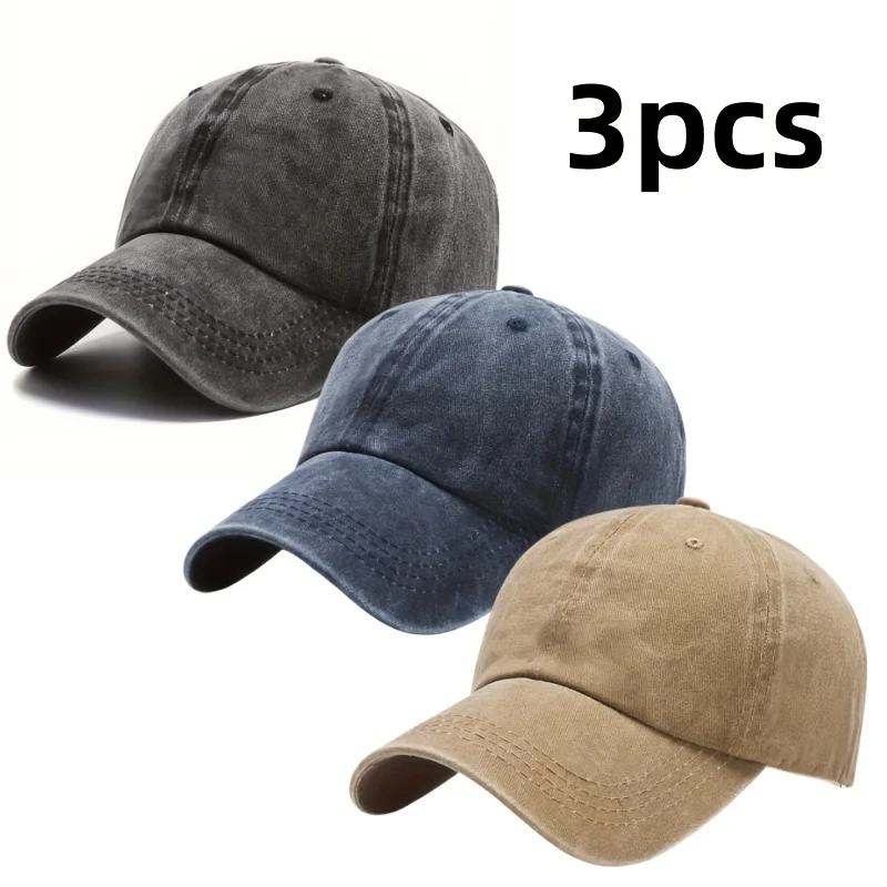 3-Pack Unisex Vintage Washed Dad Hats - Adjustable Baseball Caps, Classic Distressed Soft Top Sun Hats for Men & Women