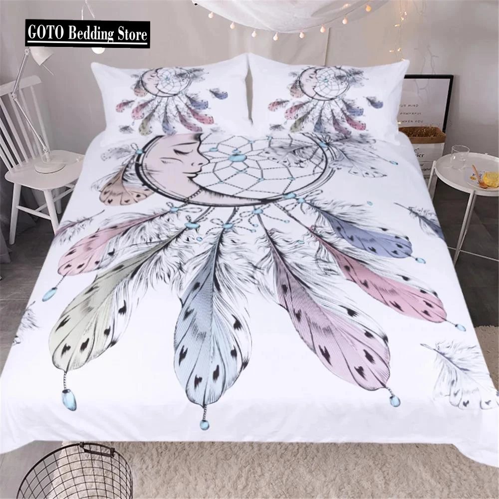 

Dreamcatcher Moon Bedding Set Include Duvet Cover Set 2/3 Pcs Bohemian Pink,Purple, Beige Feather Comforter/Bedspreads Cover