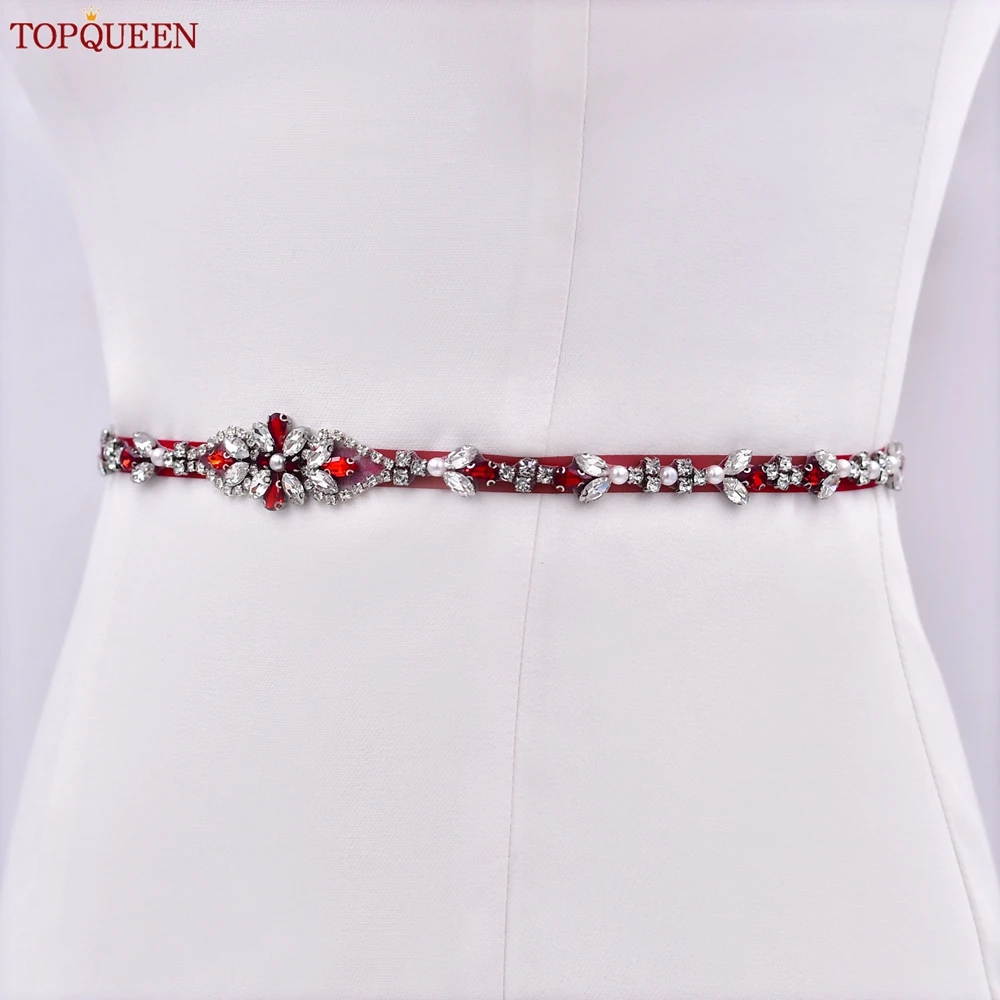 TOPQUEEN Rot Strass Braut Gürtel Schärpe Hochzeit Gürtel Rot Abendkleid Taille Dekoration Hochzeit Zubehör Brautjungfer Geschenk S09 – Detail 8