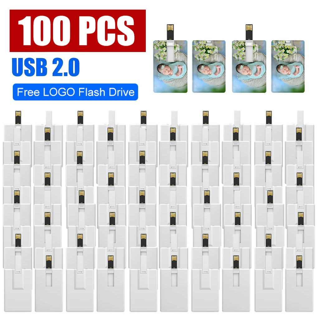 

100pcs/lot USB Flash Drive 32GB Pendrive 64GB 16GB 8GB 128GB 512MB 256MB Credit Card Pen Drive Memory Stick Free Custom logo