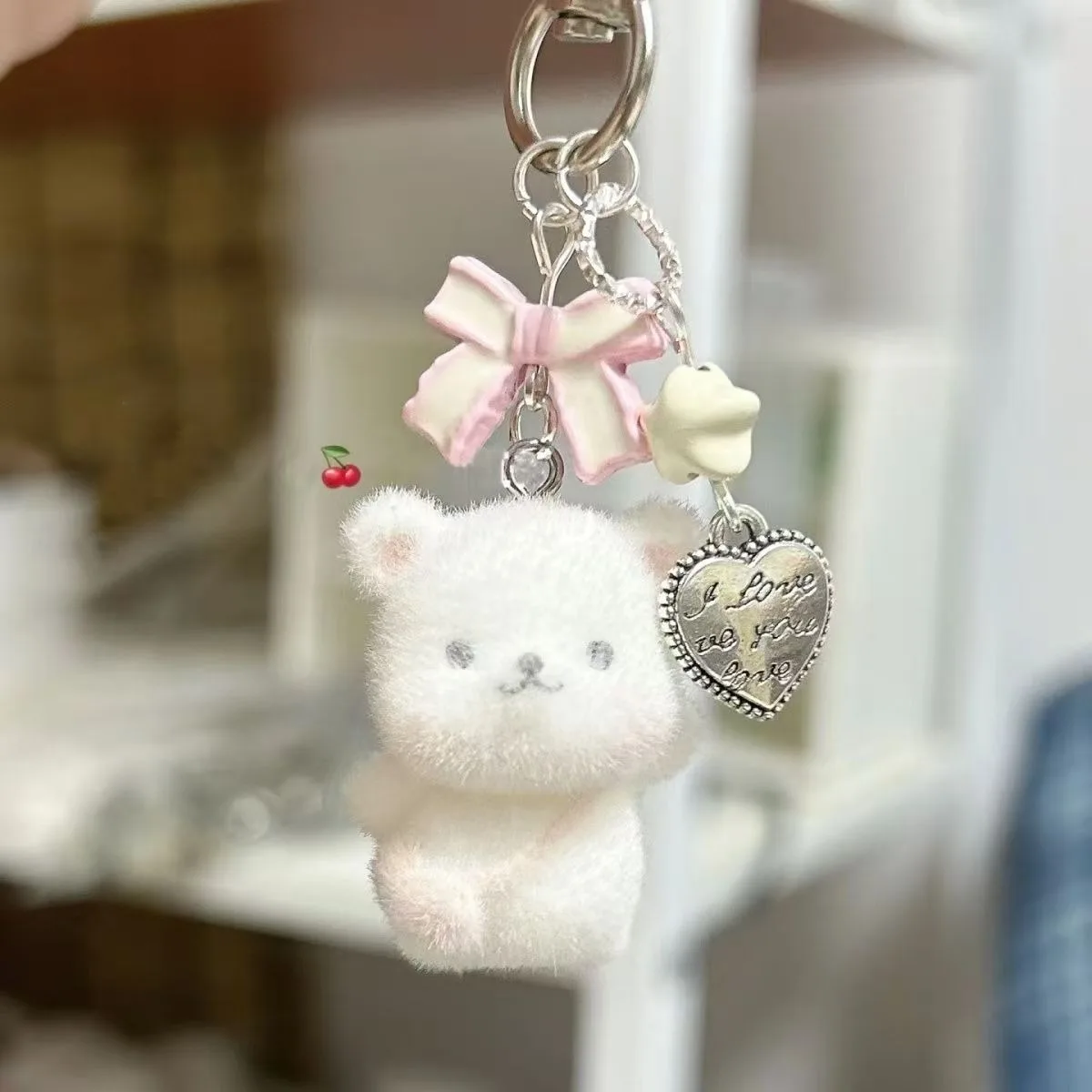 Lovely 3D Bear Rabbit Animal Keychains Key Ring For Women Gift Fluffy Cartoon Cute Bunny Pet Pendant Bag Box Car Holder Jewelry