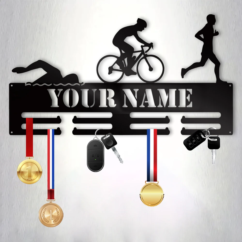 1 szt. ładny triathlonowy trening sportowy zawody sportowe metalowy brelok do kluczy haczyki metalowy artystyczny wieszak z blachy do treningu na siłowni