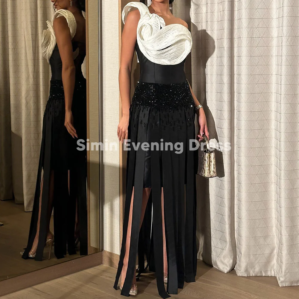 

Simin Women's One-shoulder Pleats Beaded Floor-Length Saudi Evening Dresses Sleeveless With Tassel Elegant Party Dresses 2025