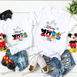 Disney-Économie assortis pour la famille, voyage, Minnie Mouse, papa spinal Bro Sis, enfants, barboteuses pour bébé, t-shirt en coton, 2025