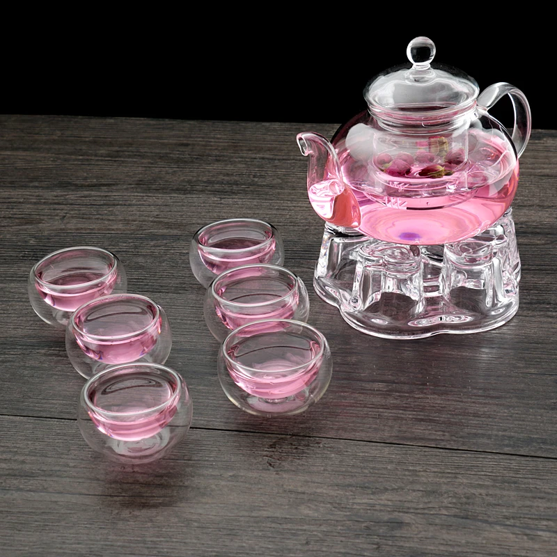 

The Whole Set ofGlass Thickened Tea Set, Flower Can Be Heated, High Temperature Resistant and Filtered, TransparentBrewingTeapot