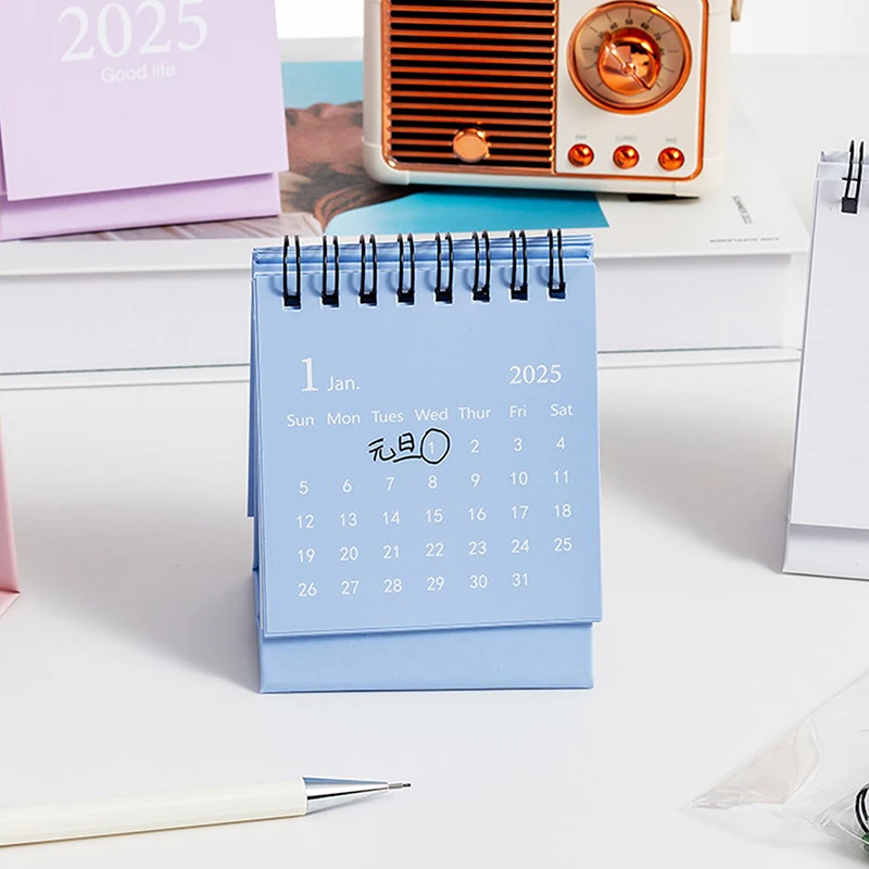 2025 Mini Simple Small Desk Calendar Pocket Portable Calendar Punch Plan Desktop Decoration